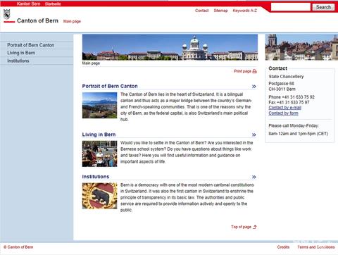 Vue du site Internet du canton de Berne en anglais