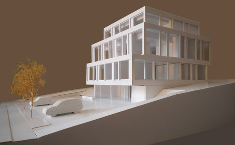 Vue de la maquette du siège de la banque Raiffeisen de Chasseral