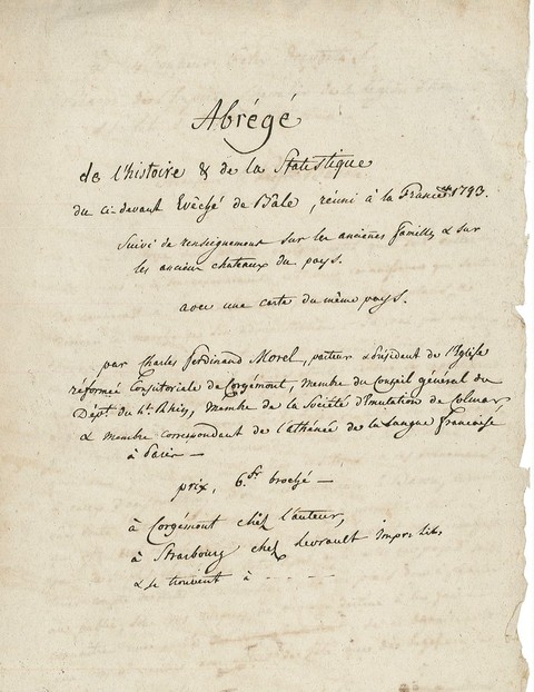 Vue du manuscrit de la première histoire de l'Evêché de Bâle écrite par le doyen Morel