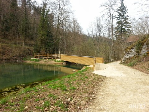 Fosse de retenue et passerelle en amont du Lac de Lucelle
