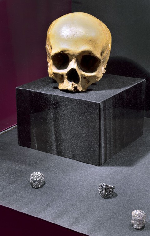 Moulage de crâne humain avec bagues Black Collar. Photo : MEN.