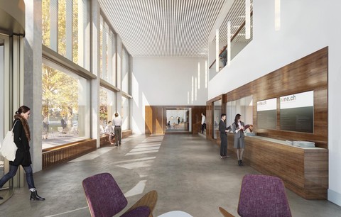 Futur hall d'entrée du Nouvel Hôtel Judiciaire. Source : Isler Gysel Architekten, Zürich
