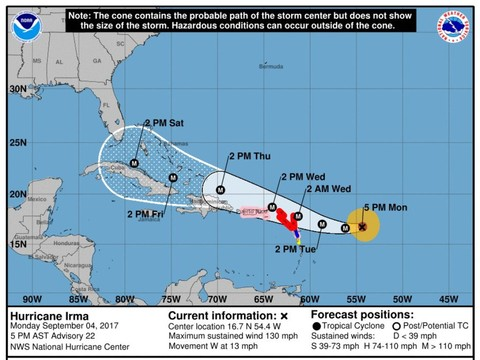 L'ouragan Irma passe en catégorie 4 et menace Caraïbes et Floride