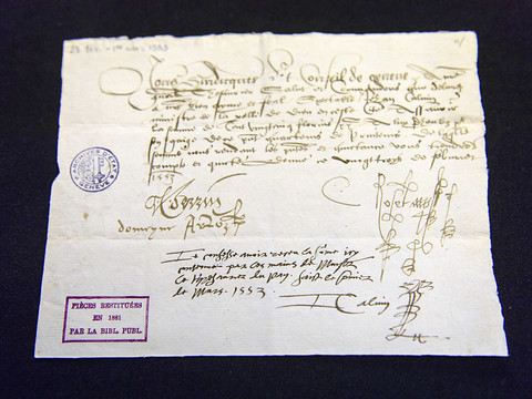 Fiche de paie signée par Calvin restituée à Genève