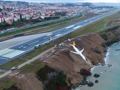 Turquie: sortie de piste spectaculaire d'un avion au bord d'une falaise