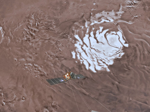 Un vaste lac d'eau liquide découvert sous le pôle sud de Mars