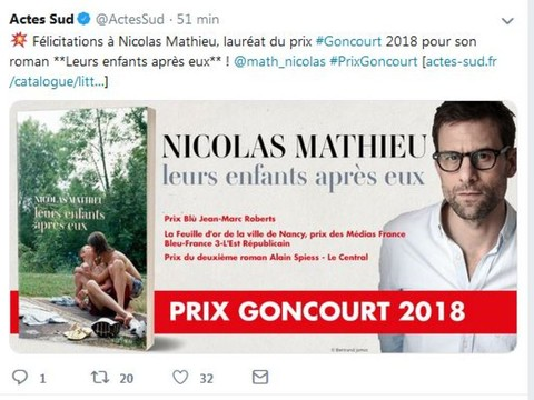 Nicolas Mathieu remporte le Goncourt avec 