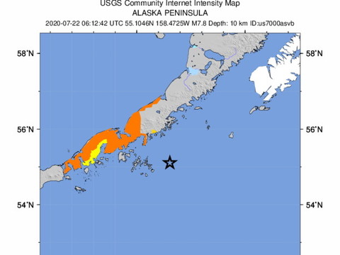 Séisme de 7,8 au large de l'Alaska, brève alerte tsunami