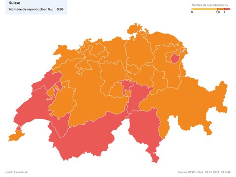 Le taux de reproduction du virus R augmente légèrement en Suisse