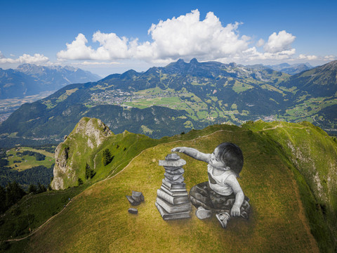 Fresque géante de l'artiste franco-suisse Saype à Villars (VD)