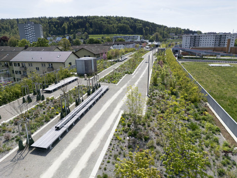Tronçon autoroutier recouvert par un parc à Zurich-Schwamendingen