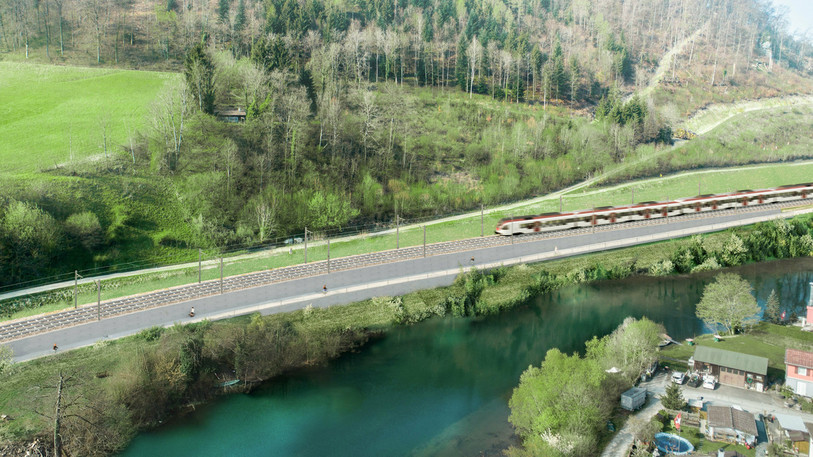 Le doublement de la voie ferroviaire entre Grellingue et Duggingen permettra une cadence semi-horaire sur la ligne Bâle-Laufon-Delémont-Bienne. (Photo: CFF).