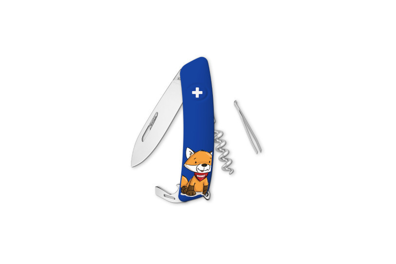 Le couteau est bleu avec Jules le renard, mascotte de ce Téléthon 2021. (Photo : Téléthon Suisse)
