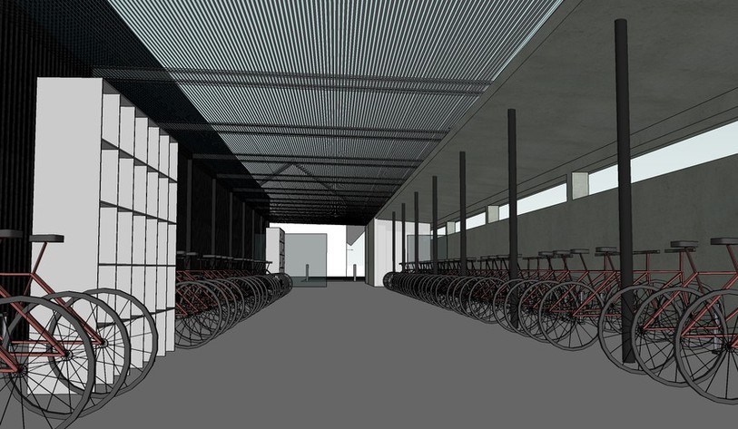 Une vue intérieure du projet de vélostation à Delémont