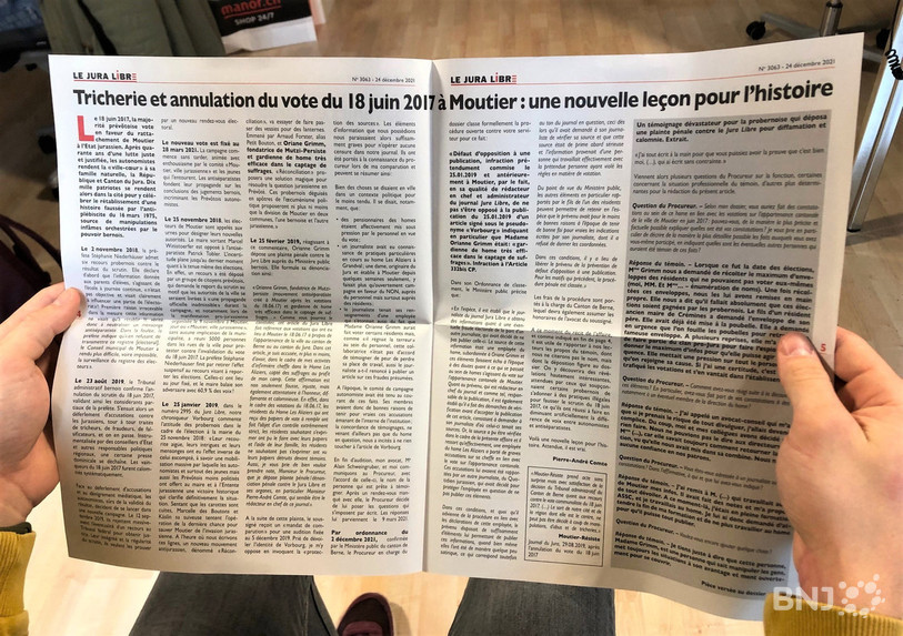 Le Jura Libre consacre deux pages à l'affaire qui a débouché sur son acquittement.