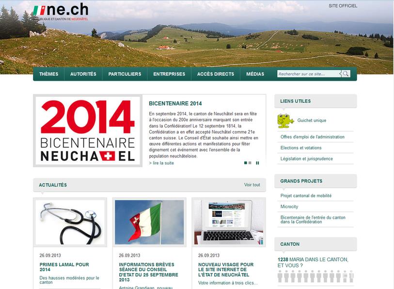 La page d'accueil du site Internet de l'Etat de Neuchâtel est transformée.