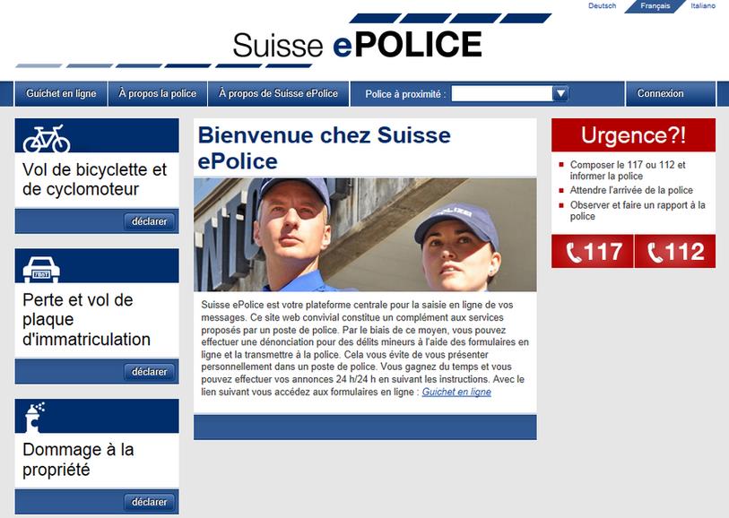 La plateforme permet d'enregistrer différents types de plaintes (www.suisse-epolice.ch)