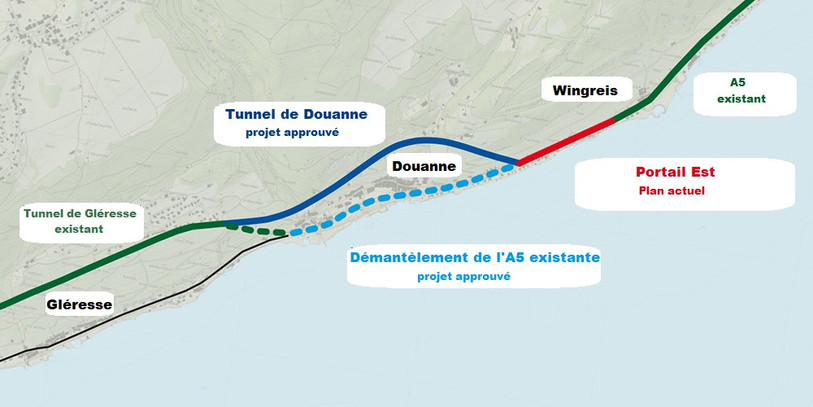 Plan du projet (traduit depuis le site a5-twanntunnel.ch).