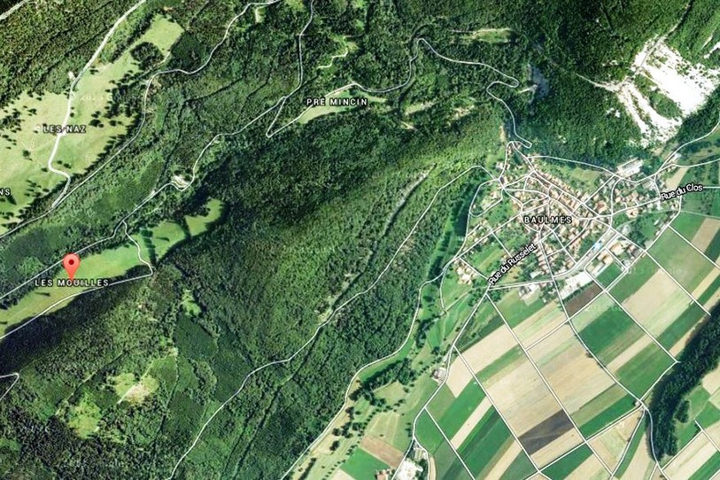 La région de Baulmes vue du ciel avec, à gauche, le lieu-dit où l'individu a été retrouvé. Image: Google Maps.