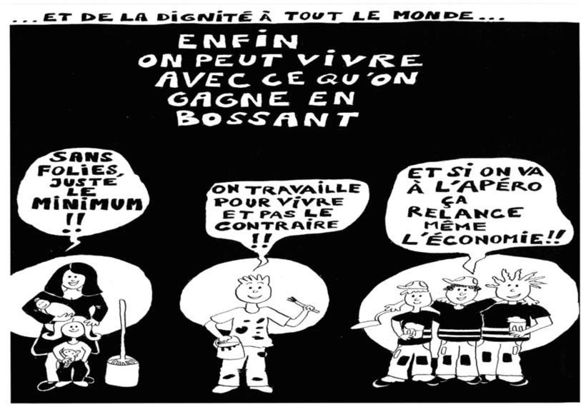 Un extrait de la BD diffusée par Unia Transjurane pour illustrer la campagne sur les salaires minimums