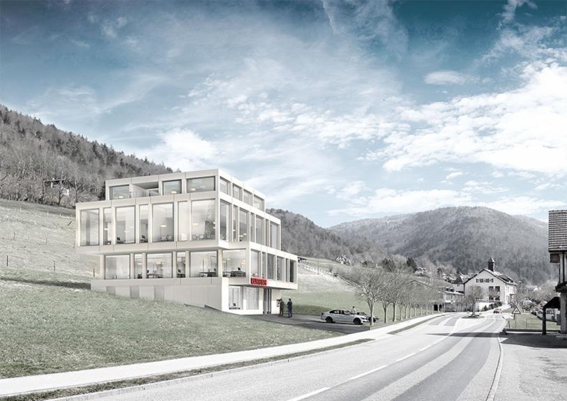 Le projet du futur centre administratif de la banque Raiffeisen Pierre-Pertuis basé à Sonceboz