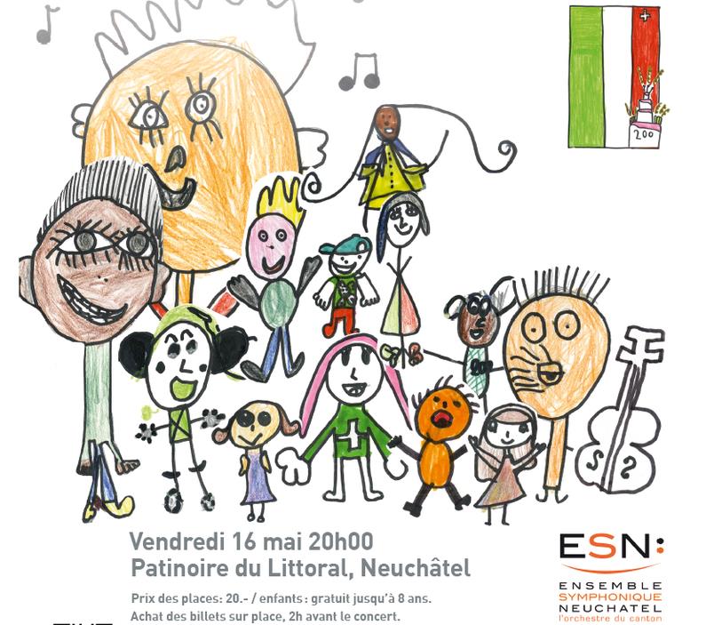 Un dessin d'enfant en guise d'affiche de concert. 