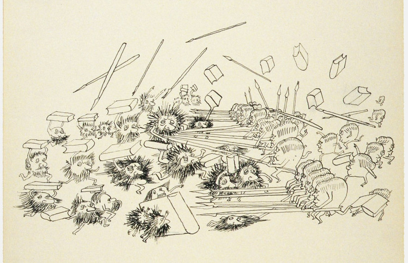 Friedrich Dürrenmatt, Bataille de Sempach entre artistes et critiques, 1963. (image : Centre Dürrenmatt Neuchâtel)