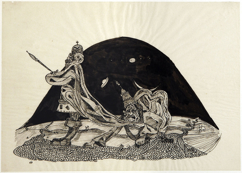 Friedrich Dürrenmatt, Il est écrit, Bockelson déguisé en empereur, vers 1946. (image : Centre Dürrenmatt Neuchâtel)