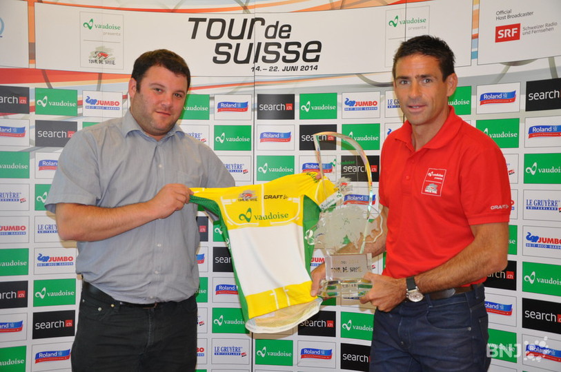 Damien Chappuis (à gauche), président du comité d'organisation, et Rolf Huser, directeur sportif du Tour de Suisse, ont présenté les détails de l'arrivée et du départ d'étape de la boucle helvétique à Delémont