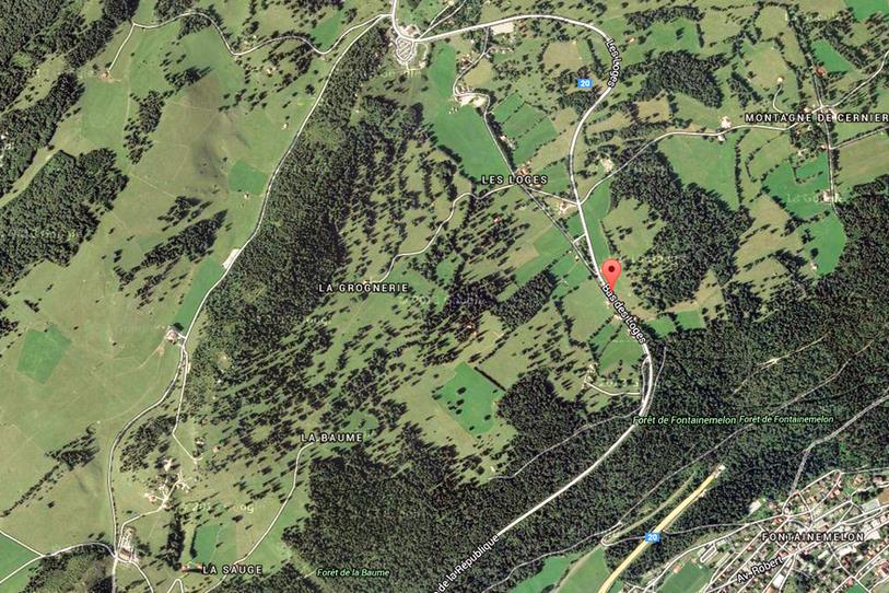 L'accident a eu lieu au Bas-des-Loges, au Sud de La Vue des Alpes. Image: google maps.