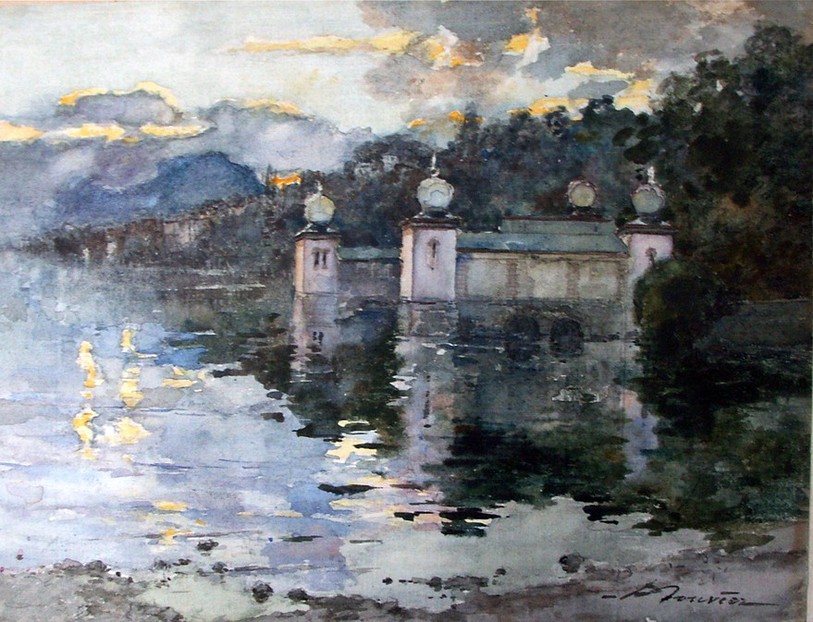Les bains de l'Evole à Neuchâtel, aquarelle réalisée en 1936.