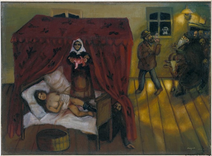 De nombreuses oeuvres ont été prêtées à l'occasion de cette exposition, dont La Naissance, peinte par Marc Chagall en 1910, en provenance du Kunsthaus de Zurich.