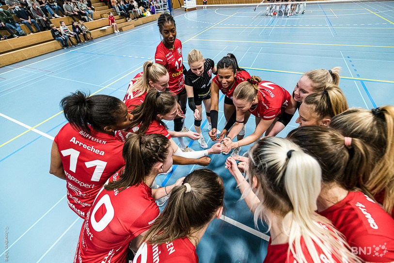Le cri de guerre du Volleyball Franches-Montagnes n'a pas suffi mercredi soir. (Photo : archives Jonathan Vallat)