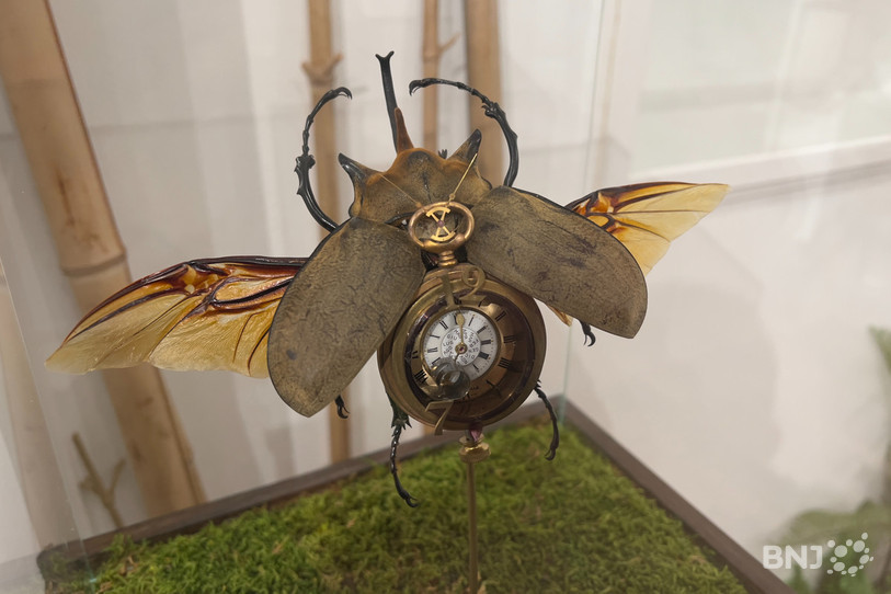 Les carcasses d'insecte accueillent diverses pièces d'horlogerie.