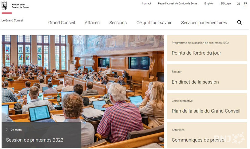 La page d'accueil du nouveau site internet du Grand Conseil