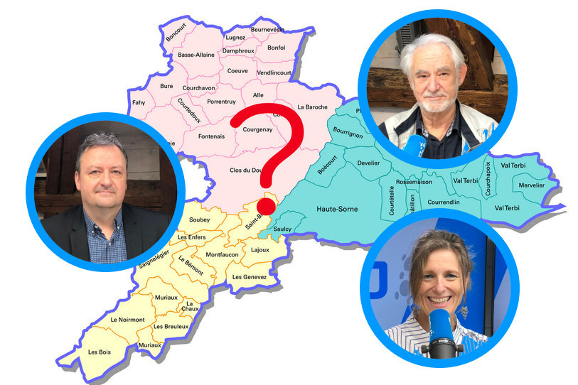 Christophe Riat (délégué aux affaires communales, à gauche), Géraldine Beuchat (députée PCSI et membre du Conseil communal de Haute-Sorne) et Louis-Joseph Fleury (maire de Courchapoix, à droite) ont échangé leurs vues sur l'épineuse question des fusions de communes dans le Jura.