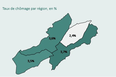 Le taux de chômage dans le canton de Neuchâtel au mois de février. (Source : canton de Neuchâtel).