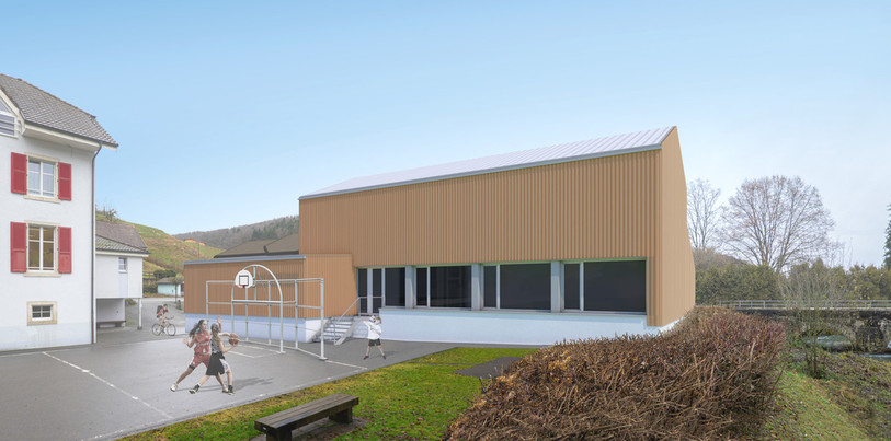 Un photomontage de la future halle de gymnastique de Courchavon. (Photo: commune de Courchavon)