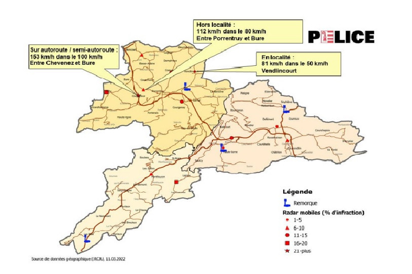 La police cantonale jurassien a publié ses statistiques routières pour février 2022. (Source : police cantonale).