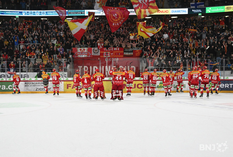 Les Biennois et leur public s'apprêtent, trois ans après, à goûter à nouveau au parfum des play-off. Mais le premier acte ce mercredi se joue à Zurich. (Photo : Georges Henz)