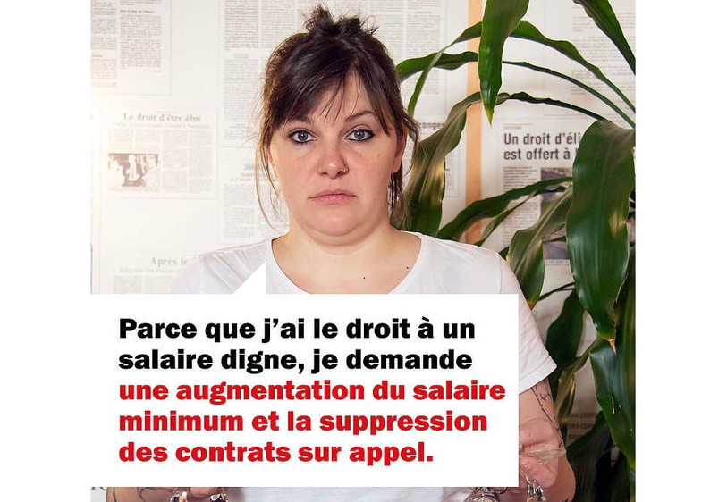 Le manifeste demande notamment une amélioration des salaires et une augmentation des salaires minumums. (Photo: Unia Neuchâtel)