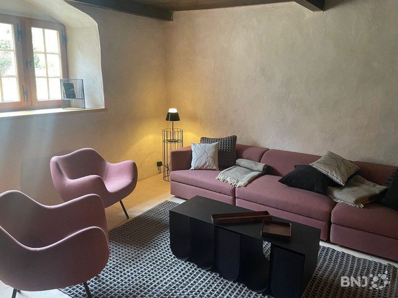 Tout comme le reste de la maison, le salon de la maison a été décoré avec goût par le Jurassien Mathieu Kottelat de l'atelier Karma à Delémont.