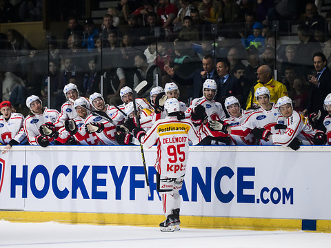 Noah Delémont a inscrit deux points vendredi avec la Suisse. (Photo : KEYSTONE/JEAN-CHRISTOPHE BOTT).
