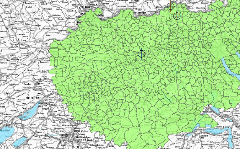 La nouvelle zone de distribution exclut de nombreuses localités de l'Arc jurassien. (Source : Office fédéral de la santé publique).