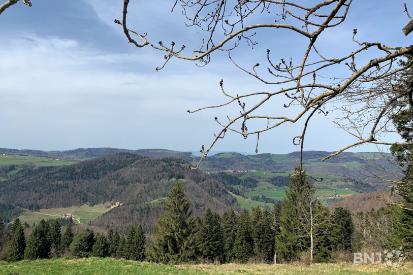 Depuis Sceut, la vue plonge sur Montenol, le Col de la Croix et les Vosges.