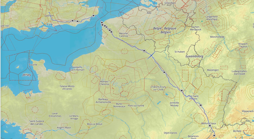 Le trajet effectué entre Courtelary et Lasham. (Image : weglide.org).