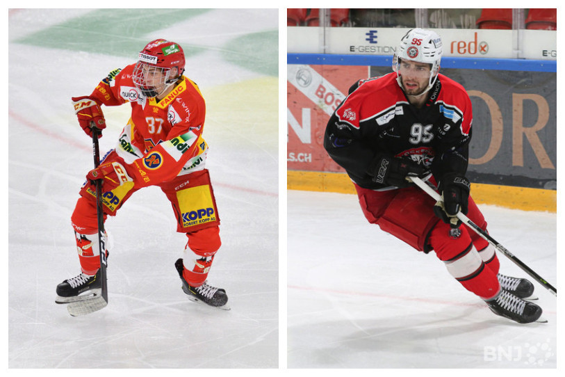 De gauche à droite : Lilian Garessus quitte Bienne et Kevin Bozon part de Winterthour pour rejoindre le HC Ajoie. (Photos : Georges Henz / Mauricette Schneider).
