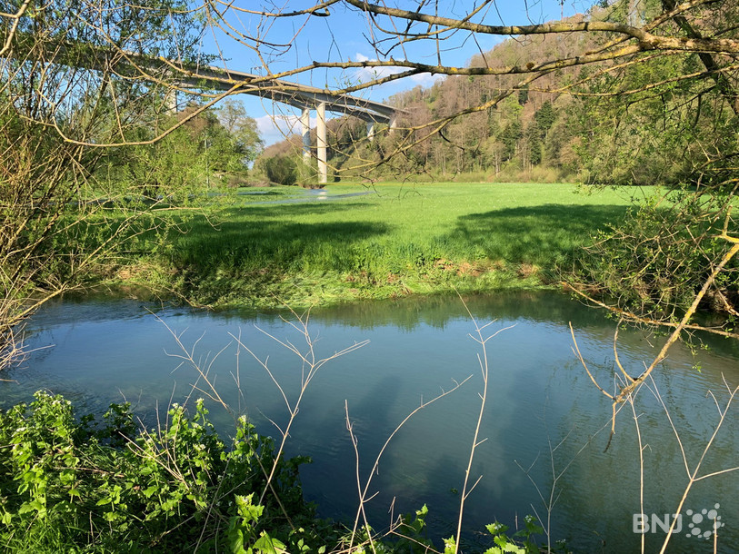 Lorsque le Trou du Creugenat se remplit, il se déverse dans la plaine de Courtedoux et forme une rivière intermittente qui file à travers champs.