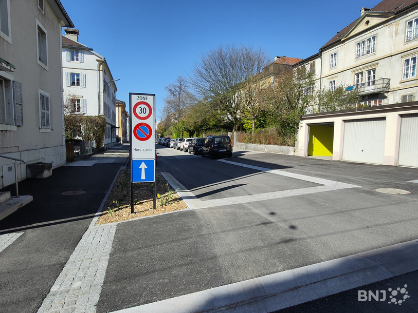 Sur ce tronçon de la rue de la Paix, une à deux places ont été supprimées par l'aménagement de la bande fleurie.