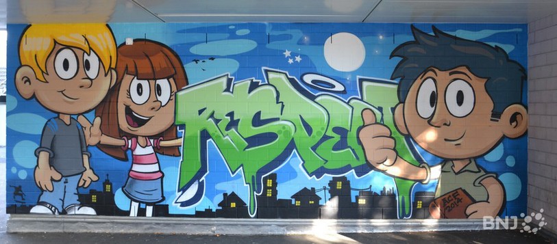 Fresque, collège des Coteaux, Peseux, graffiti